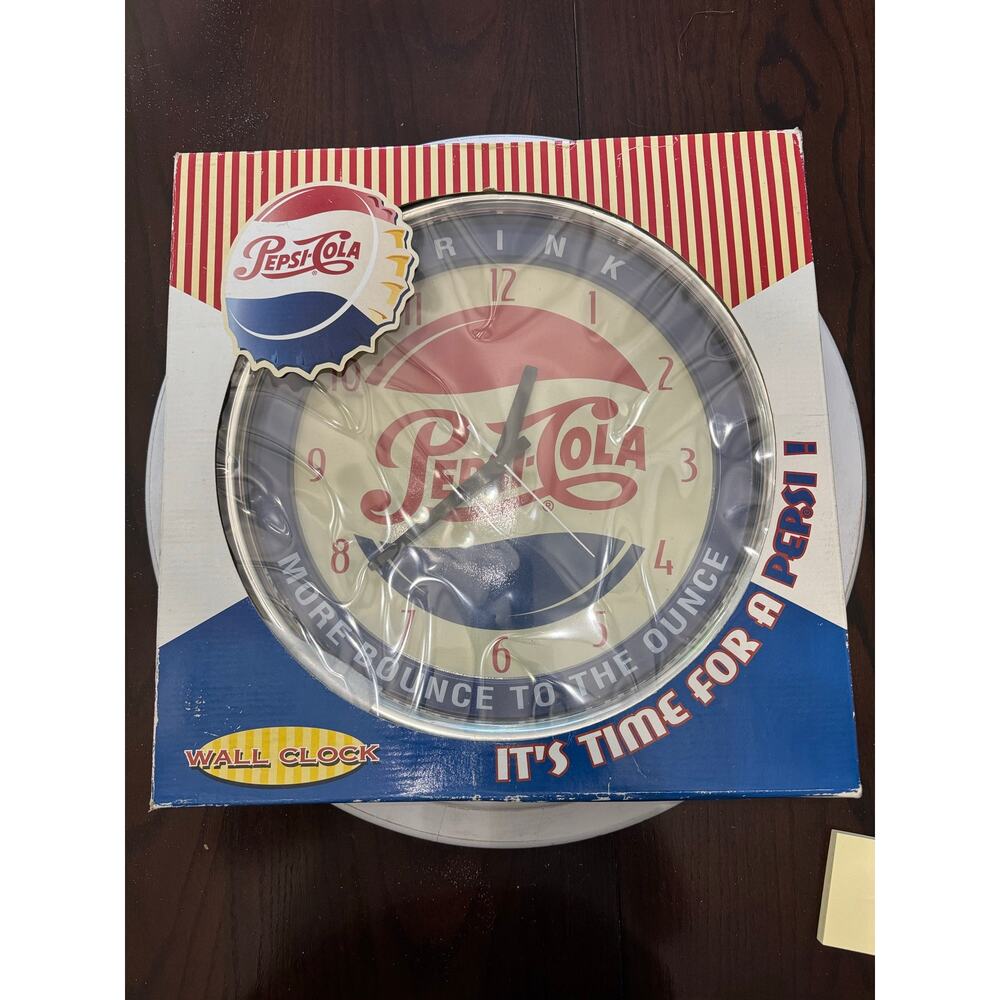 Vintage 1997 Drink Pepsi Cola More Bounce to the Ounce Wall Clock 15" New Open B